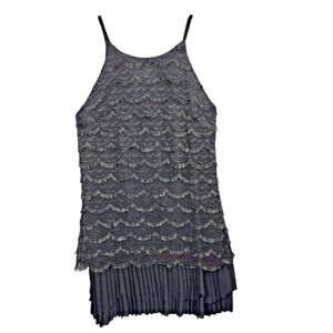 Greylin Camisole Women M Black Metallic Silver Sheer Tiered Sexy 20s Flapper